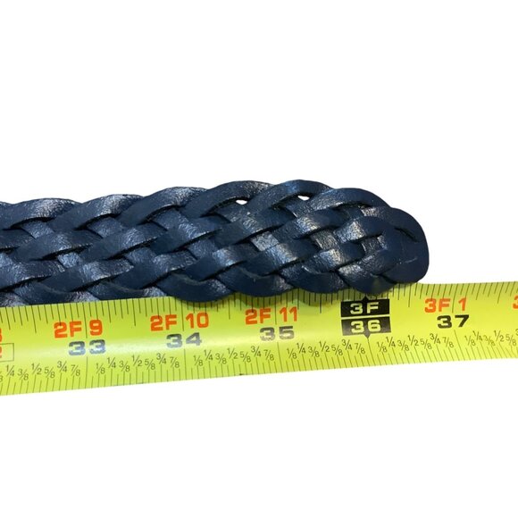 Vtg Ribco Blue Braided Woven Leather Belt Gold Buckle Adjustable Waist up to 36" - Picture 3 of 5